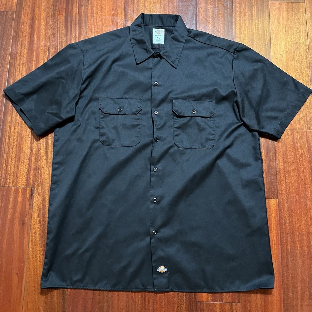 Dickies Shirt Mens Extra Large XL Black Work Casual Button Up Short Sleeve READ